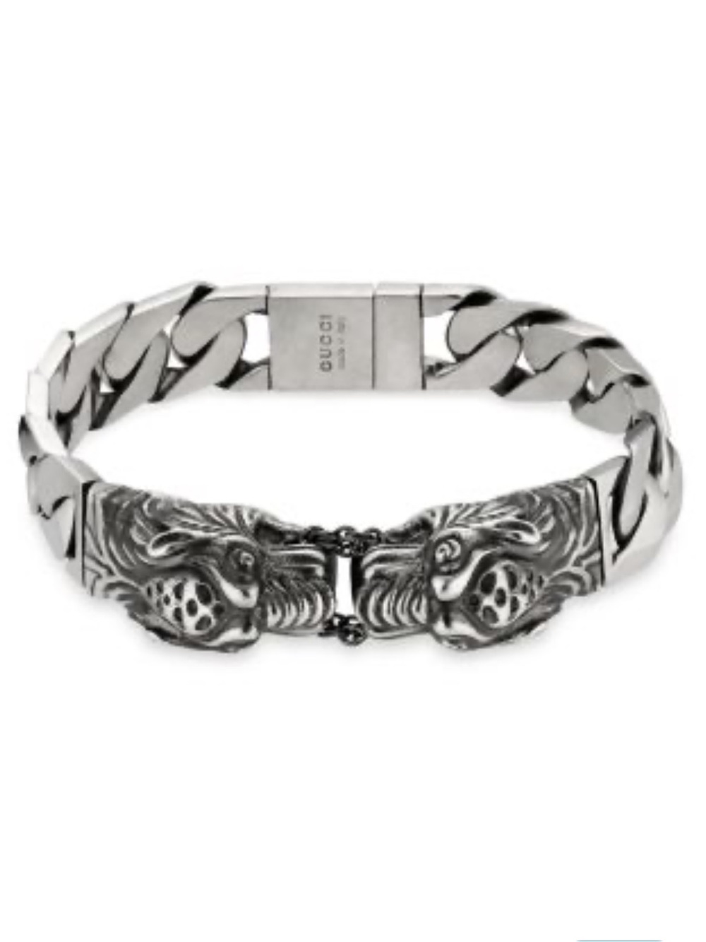 Gucci Sterling Silver Tiger Head Curb Bracelet - Silver